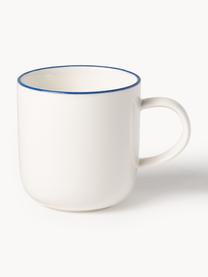 Tasses à café en porcelaine Facile, 2 pièces, Porcelaine robuste de haute qualité (env. 50 % kaolin, 25 % quartz et 25 % feldspath), Blanc cassé avec bordure bleu foncé, Ø 8 x haut. 8 cm, 270 ml