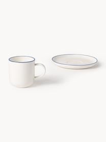 Tazze da caffè con piattino in porcellana Facile 2 pz, Porcellana solida di alta qualità (ca. 50% caolino, 25% quarzo e 25% feldspato), Bianco latte con bordo blu scuro, Ø 8 x Alt. 8 cm, 270 ml