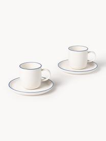 Tasses à café en porcelaine Facile, 2 pièces, Porcelaine robuste de haute qualité (env. 50 % kaolin, 25 % quartz et 25 % feldspath), Blanc cassé avec bordure bleu foncé, Ø 8 x haut. 8 cm, 270 ml