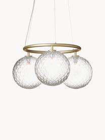 Hanglamp met glazen bollen Miira, Goudkleurig, transparant, Ø 54 x H 25 cm
