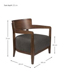 Loungefauteuil Duran met eikenhouten frame, Bekleding: 100 % polyester De slijtv, Donkerbruin, grijs, B 68 x D 66 cm