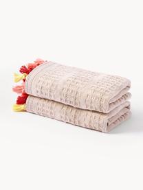 Ręcznik z weluru z frędzlami Tallulah, różne rozmiary, Brzoskwiniowy, odcienie różowego i żółtego, Ręcznik dla gości, S 30 x D 50 cm, 2 szt.