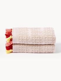 Ręcznik z weluru z frędzlami Tallulah, różne rozmiary, Brzoskwiniowy, odcienie różowego i żółtego, Ręcznik dla gości, S 30 x D 50 cm, 2 szt.
