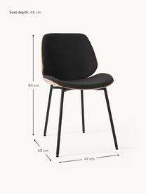 Houten stoelen Tamara met gestoffeerde bouclé zitting, 2 stuks, Bekleding: bouclé (100 % polyester), Zitvlak: multiplex met eiken, Poten: gepoedercoat metaal, Bouclé zwart, B 47 x D 60 cm