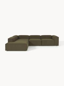 Narożna sofa modułowa Bouclé XL Lennon, Tapicerka: Bouclé (100% poliester) D, Stelaż: lite drewno sosnowe, skle, Nogi: tworzywo sztuczne Ten pro, Oliwkowozielony Bouclé, S 329 x G 269 cm, lewostronna