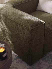 Canapé d'angle XL modulable en tissu bouclé Lennon, Bouclé vert olive, larg. 329 x prof. 269 cm, méridienne à gauche