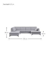 Sofá cama rinconero grande Moor, con espacio de almacenamiento, Tapizado: 100% poliéster de fácil l, Estructura: madera dura, madera bland, Patas: madera pintada Alta resis, Gris claro, An 335 x F 235 cm