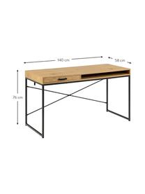 Schreibtisch Seaford, Tischplatte: Mitteldichte Holzfaserpla, Gestell: Metall, pulverbeschichtet, Holzoptik, Schwarz, B 140 x T 58 cm