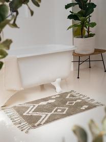 Dywanik łazienkowy z chwostami w stylu boho Fauve, 100% bawełna, Beżowy, biały, S 50 x D 70 cm