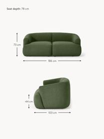 Modulares Bouclé-Sofa Sofia (2-Sitzer), Bezug: Bouclé (100 % Polyester) , Gestell: Fichtenholz, FSC-zertifiz, Füße: Kunststoff, Bouclé Dunkelgrün, B 186 x T 103 cm