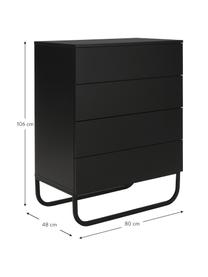 Cómoda cajonera Sanford, Estructura: tablero de fibras de dens, Parte trasera: tablero de fibras de desi, Patas: metal con pintura en polv, Negro, An 80 x Al 106 cm