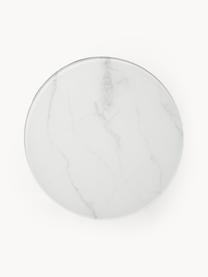 Runder Beistelltisch Antigua mit Glasplatte in Marmor-Optik, Tischplatte: Glas, matt bedruckt, Gestell: Metall, verchromt, Marmor-Optik Weiß, Silberfarben glänzend, Ø 45 x H 50 cm