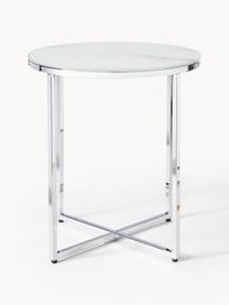 Tavolino rotondo con piano in vetro effetto marmo Antigua, Struttura: metallo cromato, Bianco effetto marmo. argentato lucido, Ø 45 x Alt. 50 cm