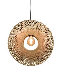 Bamboe-hanglamp Kalimantan in bruin-zwart, Lampenkap: bamboe, Baldakijn: gecoat metaal, Beige, zwart, Ø 44 x H 44 cm