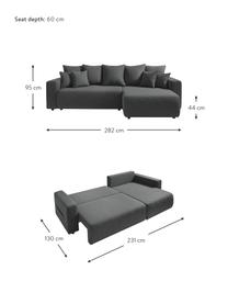 Sofa narożna z funkcją spania i miejscem do przechowywania Elvi, Tapicerka: poliester z powłoką hydro, Nogi: tworzywo sztuczne, Antracytowy, S 282 x G 153 cm