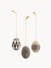 Set di 3 ciondolo decorativi dipinti a mano Uova di Pasqua, Cinturino: plastica, Beige, nero, bianco, Ø 5 x Alt. 7 cm