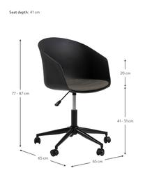 Silla giratoria de oficina Moon, altura regulable, Asiento: polipropileno, Estructura: metal con pintura en polv, Ruedas: plástico, Negro, gris oscuro, An 65 x F 65 cm