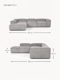 Narożna sofa modułowa XL ze sztruksu Lennon, Tapicerka: sztruks (92% poliester, 8, Stelaż: lite drewno, sklejka, Nogi: tworzywo sztuczne, Szary sztruks, S 329 x G 269 cm, lewostronna