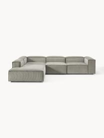 Sofá rinconera modular grande de pana Lennon, Tapizado: pana (92% poliéster, 8% p, Estructura: madera de pino maciza, ma, Patas: plástico Este producto es, Pana gris, An 329 x F 269 cm, chaise longue izquierda