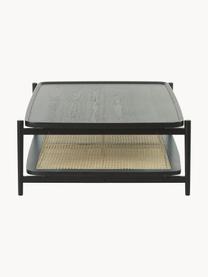 Mesa de centro de roble Tony, Tablero: tablero de fibras de dens, Estante: ratán, Estructura: madera de roble maciza pi, Negro, An 110 x Al 35 cm