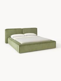 Gestoffeerd bed Lennon van corduroy, Bekleding: corduroy (98% polyester, , Frame: massief grenenhout, multi, Poten: hout, kunststof Dit produ, Corduroy olijfgroen, B 208 x L 243 cm (ligvlak 140 x 200 cm)