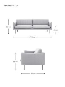 Canapé 3 places Moby, Tissu gris clair, larg. 220 x prof. 95 cm