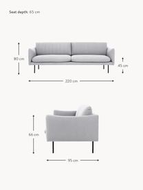 Sofa Moby (3-osobowa), Tapicerka: poliester Dzięki tkaninie, Tapicerka: pianka na zawieszeniu spr, Stelaż: lite drewno sosnowe, Nogi: metal malowany proszkowo , Jasnoszara tkanina, S 220 x G 95 cm