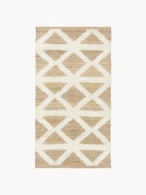 Handgeweven jute vloerkleed Malea, 57% jute, 35% wol, 7% katoen, Beige, crèmewit, B 80 x L 150 cm (maat XS)