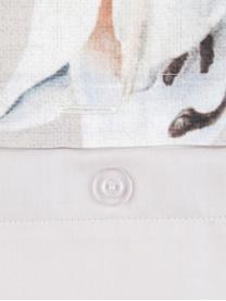 Povlak na polštář z bavlněného saténu s květinovým potiskem Flori, 2 ks, Přední strana: béžová, krémově bílá Zadní strana: béžová, Š 40 cm, D 80 cm