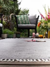 Handgewebter In- & Outdoor-Teppich Nador mit Fransen, 100 % Polyethylen, Dunkelgrau, B 80 x L 150 cm (Größe XS)