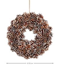 Corona navideña Grant Ø 35 cm, Piñas secas, Marrón, blanco, Ø 35 x Al 15 cm