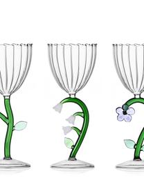 Handgefertigtes Weißweinglas Botanica, Borosilikatglas, Transparent, Grün, Weiß, Ø 9 x H 20 cm, 280 ml