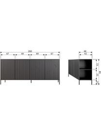Sideboard Avourio mit geriffelter Front aus Kiefernholz, 4-türig, Korpus: Kiefernholz, FSC-zertifiz, Füße: Metall, beschichtet, Kiefernholz, B 200 x H 85 cm