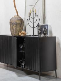 Credenza in legno di pino scanalato Avourio, Piedini: metallo rivestito Questo , Legno di pino nero, Larg. 200 x Alt. 85 cm