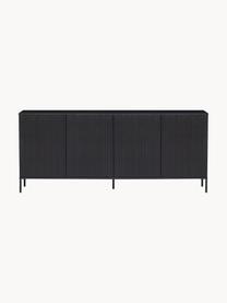 Credenza in legno di pino scanalato Avourio, Piedini: metallo rivestito Questo , Legno di pino nero, Larg. 200 x Alt. 85 cm