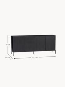 Sideboard Avourio aus Kiefernholz mit geriffelter Front, Korpus: Kiefernholz, Kiefernholz, schwarz, B 200 x H 85 cm