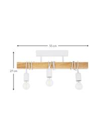 Plafondlamp Townshend van hout, Baldakijn: gelakt staal, Wit, rubberhout, B 55 x H 27 cm