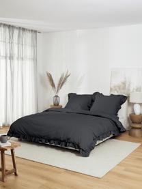Bavlnená posteľná bielizeň z bavlneného perkálu s volánmi Florence, Tmavosivá, 135 x 200 cm + 1 vankúš 80 x 80 cm