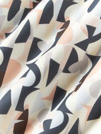 Housse de couette en satin de coton avec motif abstrait Cadence, Noir, blanc cassé, pêche, 200 x 200 cm