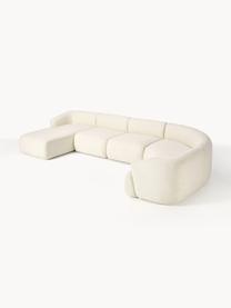 Divano componibile in teddy Sofia, Rivestimento: teddy (100% polipropilene, Struttura: legno di abete rosso, tru, Piedini: plastica Il materiale uti, Teddy bianco latte, Larg. 404 x Prof. 231 cm, chaise longue a sinistra