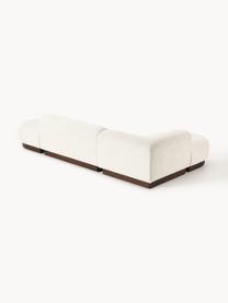 Modulares Ecksofa Natalie aus Teddy-Bouclé, Bezug: Teddy-Bouclé (100 % Polye, Gestell: mitteldichte Holzfaserpla, Sockel: Massives Buchenholz, lack, Teddy-Bouclé Off White, dunkles Buchenholz, B 337 x T 197 cm, Eckteil links