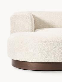 Modulares Ecksofa Natalie aus Teddy-Bouclé, Bezug: Teddy-Bouclé (100 % Polye, Gestell: mitteldichte Holzfaserpla, Sockel: Massives Buchenholz, lack, Teddy-Bouclé Off White, dunkles Buchenholz, B 337 x T 197 cm, Eckteil links