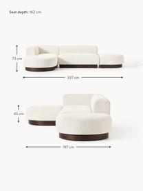 Modulares Ecksofa Natalie aus Teddy-Bouclé, Bezug: Teddy-Bouclé (100 % Polye, Gestell: mitteldichte Holzfaserpla, Sockel: Massives Buchenholz, lack, Teddy-Bouclé Off White, dunkles Buchenholz, B 337 x T 197 cm, Eckteil links