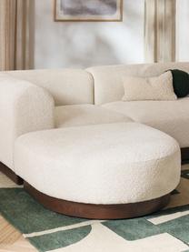 Modulares Ecksofa Natalie aus Teddy-Bouclé, Bezug: Teddy-Bouclé (100 % Polye, Gestell: mitteldichte Holzfaserpla, Sockel: Massives Buchenholz, lack, Teddy-Bouclé Off White, dunkles Buchenholz, B 337 x T 197 cm, Eckteil links