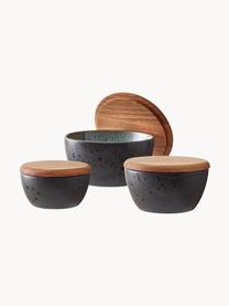 Set de cuencos con tapadera de madera Gasper, 3 uds., Negro, verde, madera de roble, Set de diferentes tamaños