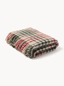 Geruite plaid Timothy met franjes, 53% polyacryl, 20% polyester, 15% wol, 12% polyamide, Lichtbeige, rood, donkergroen, B 130 x H 170 cm