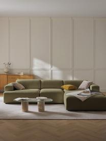 Canapé d'angle 4 places Melva, Tissu vert olive, larg. 319 x prof. 195 cm, dossier à gauche