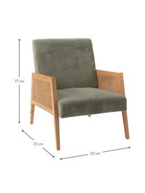 Sillón de terciopelo con tejido vienés Alba, Tapizado: terciopelo, Reposabrazos: madera de sauce, Patas: madera, Verde, An 62 x F 72 cm