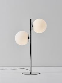 Lámpara de mesa de vidrio opalino Atlanta, Estructura: metal cromado, Cable: plástico, Blanco, cromo, Ø 15 x Al 45 cm