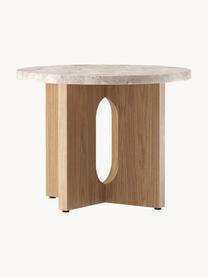 Mesa auxiliar Ibiza, tablero de arenisca, Tablero: arenisca, Estructura: madera de roble, Arenisca, madera de roble clara, Ø 50 x Al 39 cm